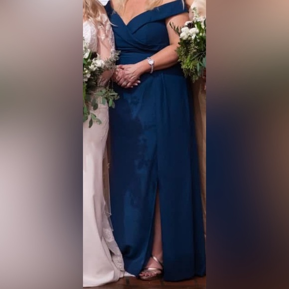 After Six Off-the-Shoulder Crepe Gown Atlantic Blue Size 16/18 – Formal Dress - Picture 2 of 11